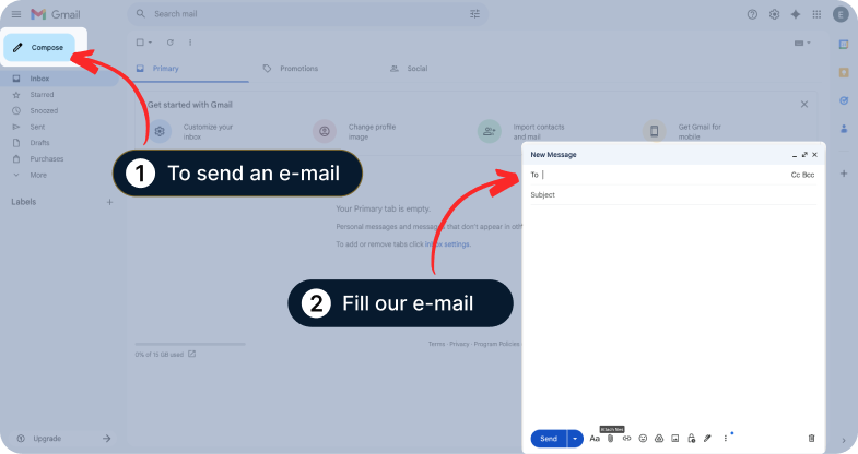 Email interface showing where to compose